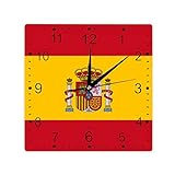 Reloj de pared con bandera de España, decoración patriótica, bandera nacional, reloj cuadrado de...