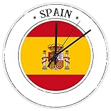 Reloj de pared de España con bandera nacional de España, funciona con pilas, reloj silencioso sin...