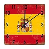 Reloj de pared de madera cuadrado de España Bandera de España Funciona con pilas Relojes retro...