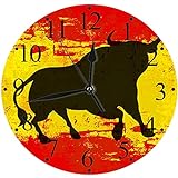 URSOPET Silencioso Wall Clock Decoración de hogar de Reloj de Redondo,Toro Rojo Español Toro...