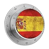 Temporizador mecánico de acero inoxidable de la bandera de España, 60 minutos, mecanismo de cuenta...